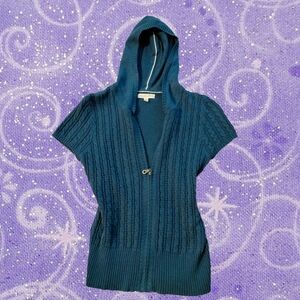 Aeropostale Blue Hooded Short-Sleeve Cable Knit Cardigan